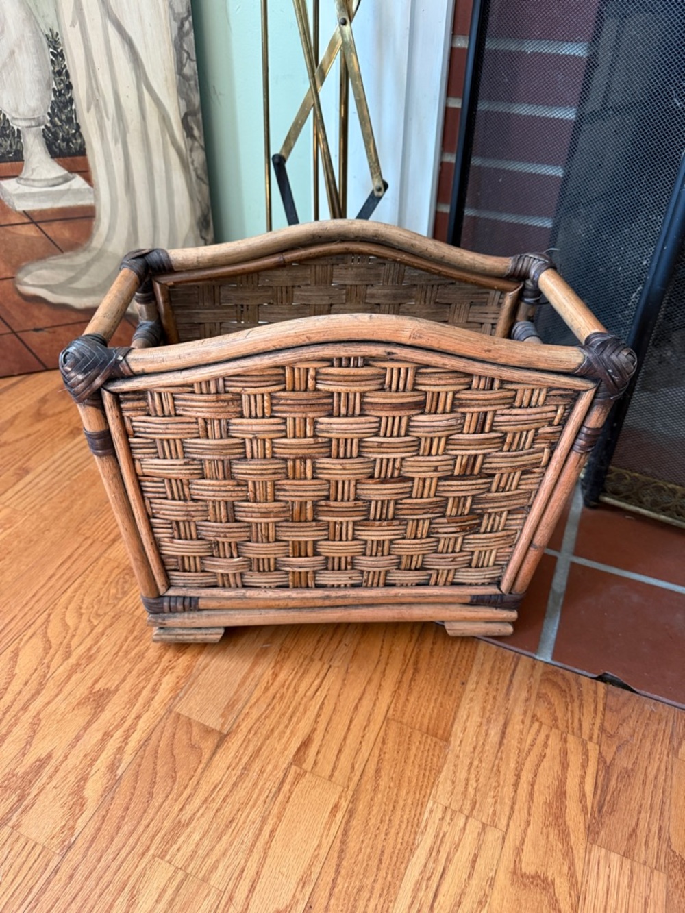 Vintage Bamboo & Woven wicker rattan magazine rack boho basket